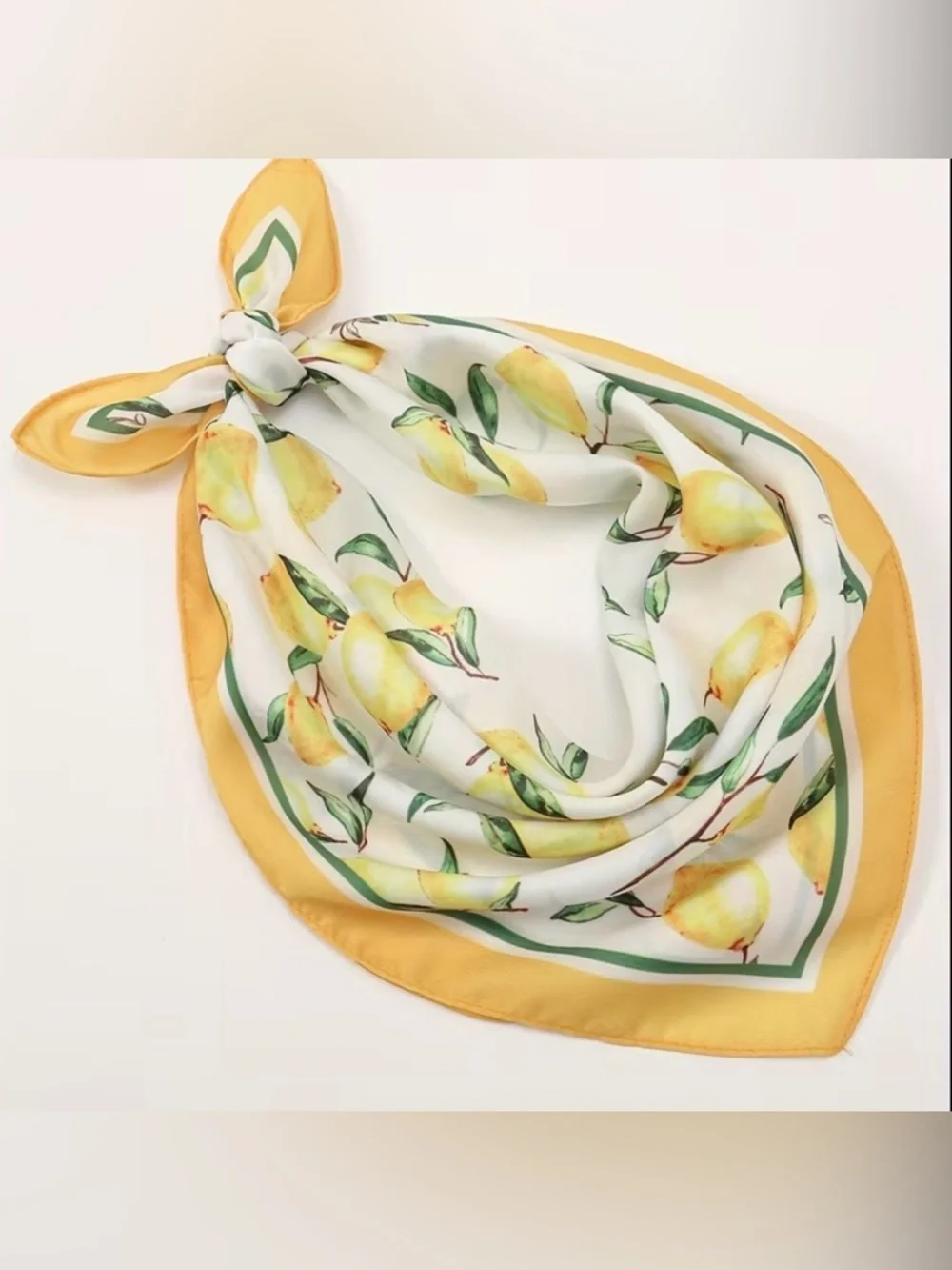 Lemon Print Satin Scarf Square Cottagecore Coastal Italian Summer Chic NWT